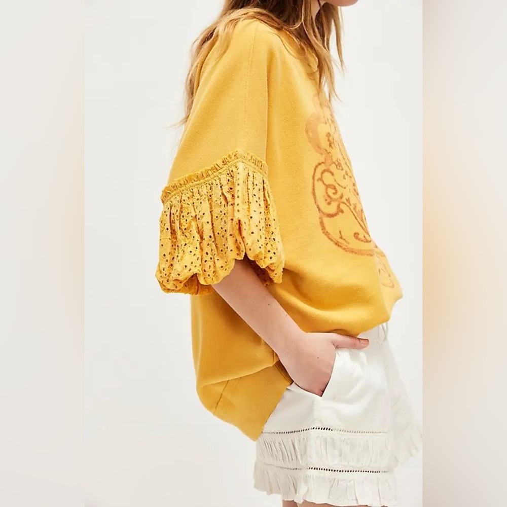 NWT FREE PEOPLE Doily Sweatshirt - Mustard - Picture 3 of 9